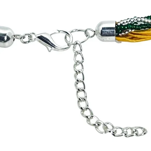 12 Strand Green & Silver Seed Bead Necklace With Jasper Pendant (5891) - Picture 6 of 6